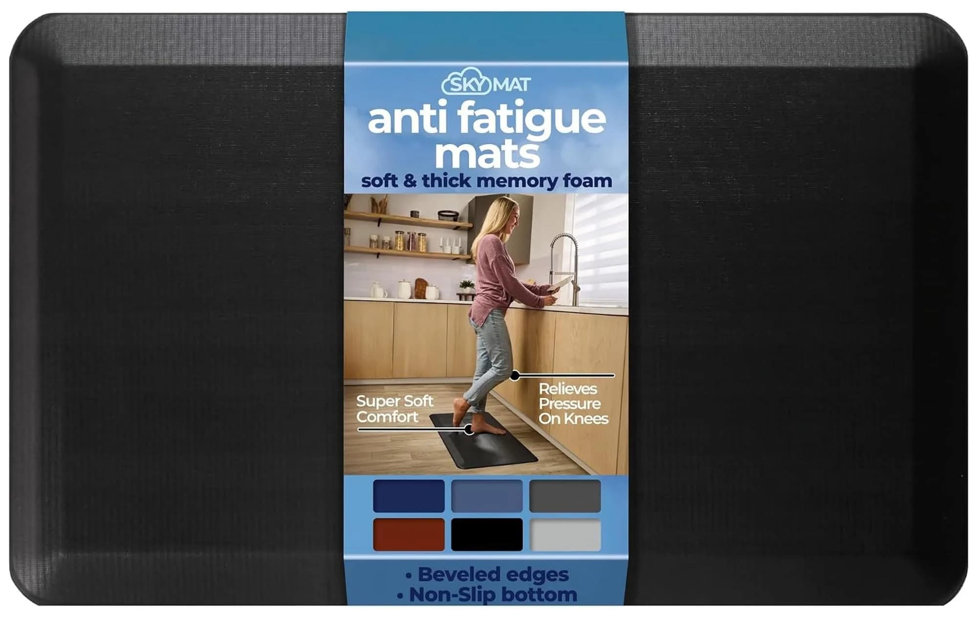 Sky Solutions Anti Fatigue Floor Mat 51cm x 100cm (20in x 39in) | Cushioned Comfort for Indian Kitchens & Offices — Black / 20" x 32"