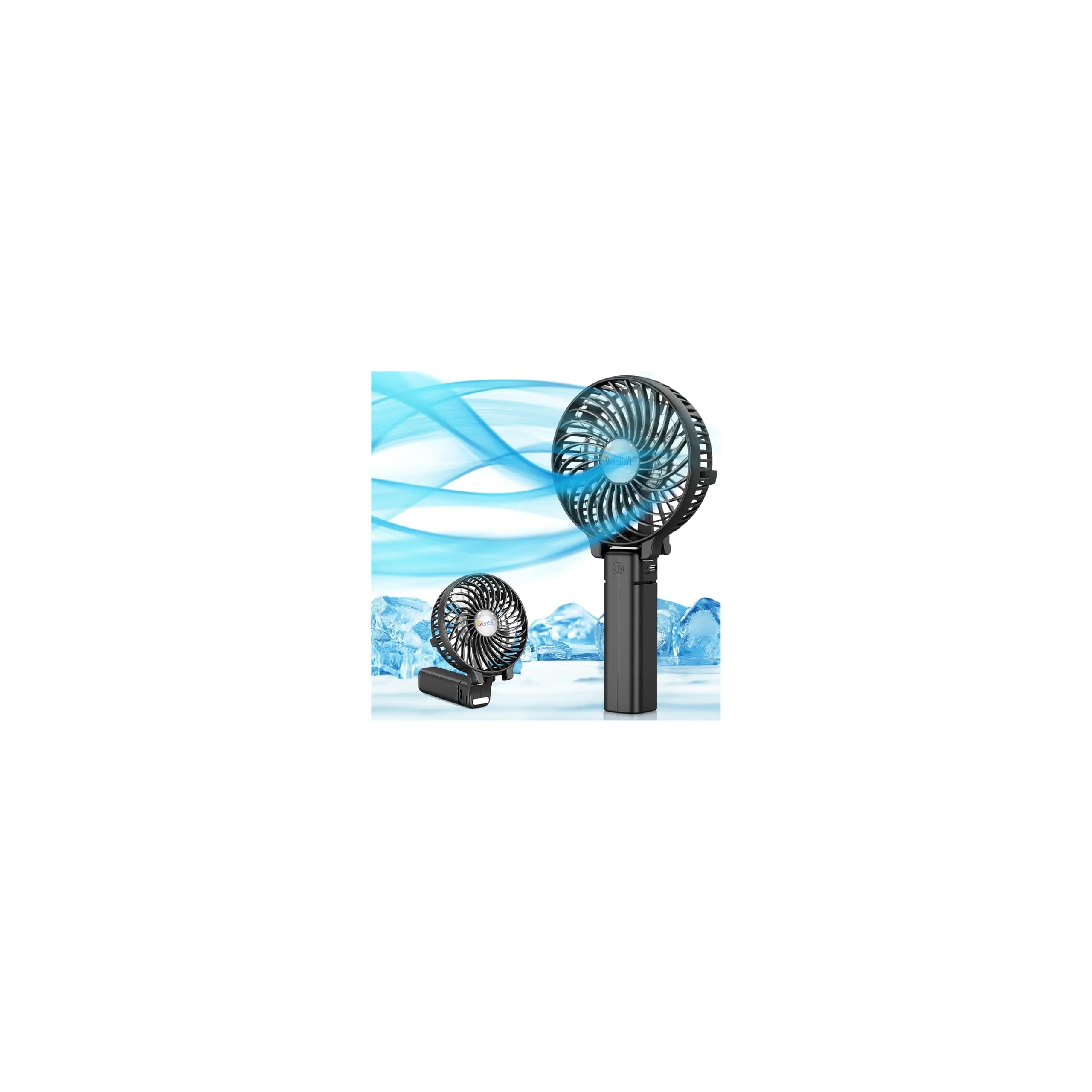 VersionTECH. Portable Handheld Fan with USB Rechargeable Battery, 3-Speed Foldable Mini Fan, Black | 10cm (3.94 inch) Fan Diameter - main product image