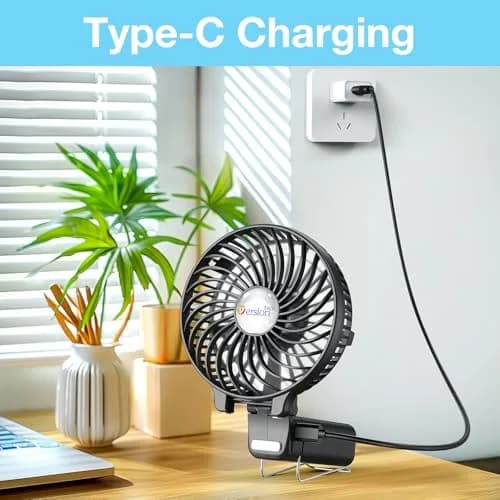 VersionTECH. Portable Handheld Fan with USB Rechargeable Battery, 3-Speed Foldable Mini Fan, Black | 10cm (3.94 inch) Fan Diameter thumbnail 8