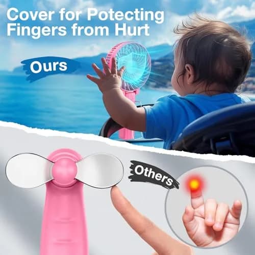 VersionTECH. Portable Handheld Fan with 4000mAh Battery & 180° Foldable Design | 3-Speed Mini USB Fan for Personal Use, Travel, Office (Pink) thumbnail 5