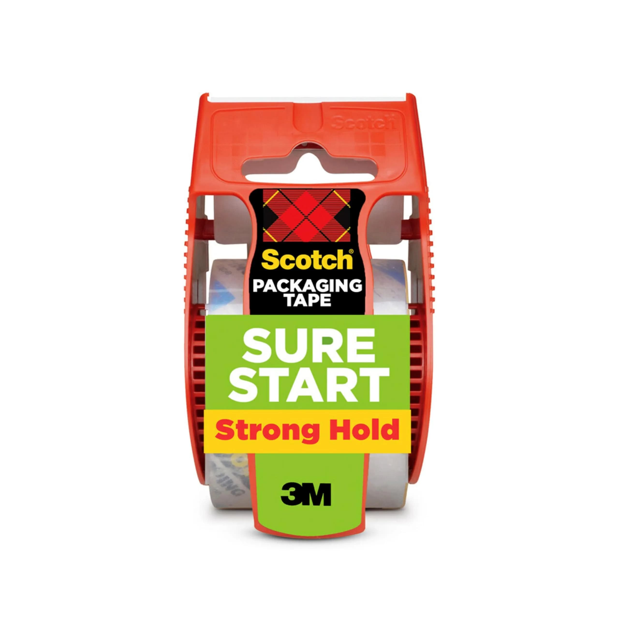 Scotch Sure Start Packing Tape Clear Quiet Unwind Easy Start 2 Rolls with Dispensers | Strong Hold for Moving Boxes — 1 Roll