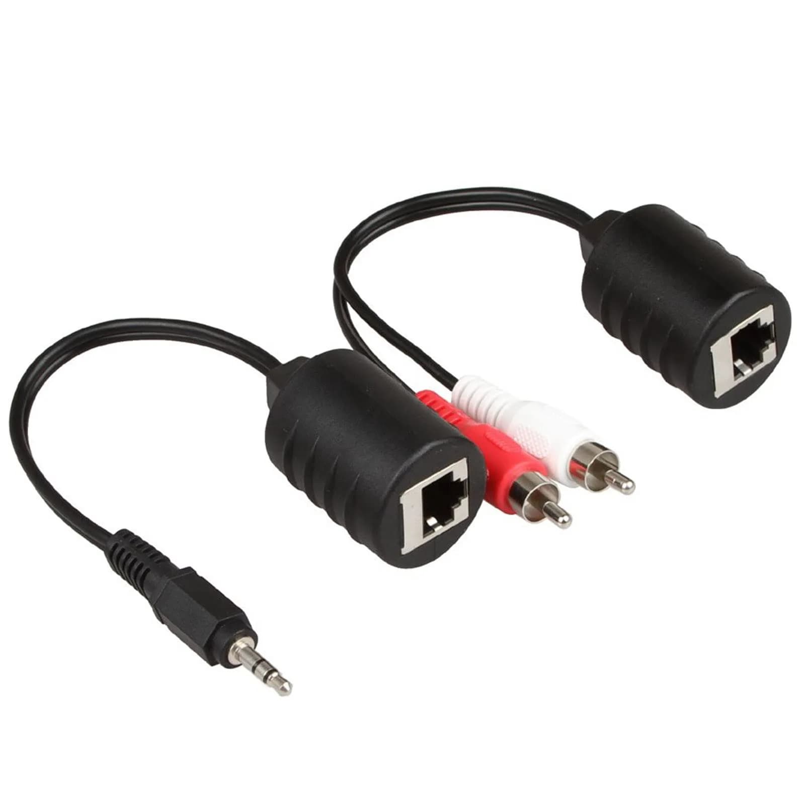 LINESO Bi-Directional 3.5mm to RCA Stereo Audio Balun Extender Over Cat5/6 Cable (Set of 2) | Extends Audio Up to 240ft - main product image