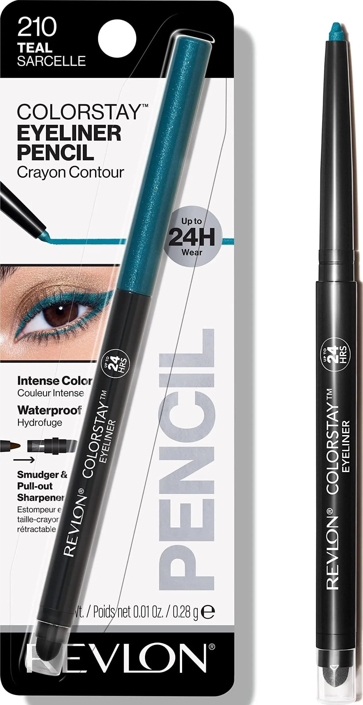 Revlon ColorStay Waterproof Eyeliner Pencil Teal 0.28g (0.01 oz) | Ophthalmologist Tested for Sensitive Eyes