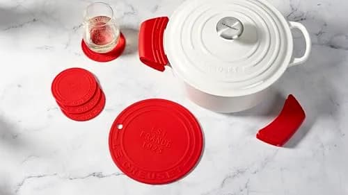 Le Creuset Silicone Handle Grips Set of 2, 12.7 cm (5") x 6.35 cm (2 1/2") Each, Cerise | Heat Resistant Kitchen Tool thumbnail 2