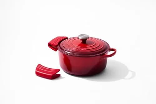 Le Creuset Silicone Handle Grips Set of 2, 12.7 cm (5") x 6.35 cm (2 1/2") Each, Cerise | Heat Resistant Kitchen Tool thumbnail 3