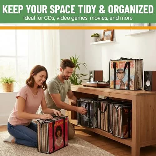 Evelots Vinyl Record Storage Bags 3-Pack (Holds 108 LP Albums) | Clear PVC & Polyester Canvas thumbnail 4