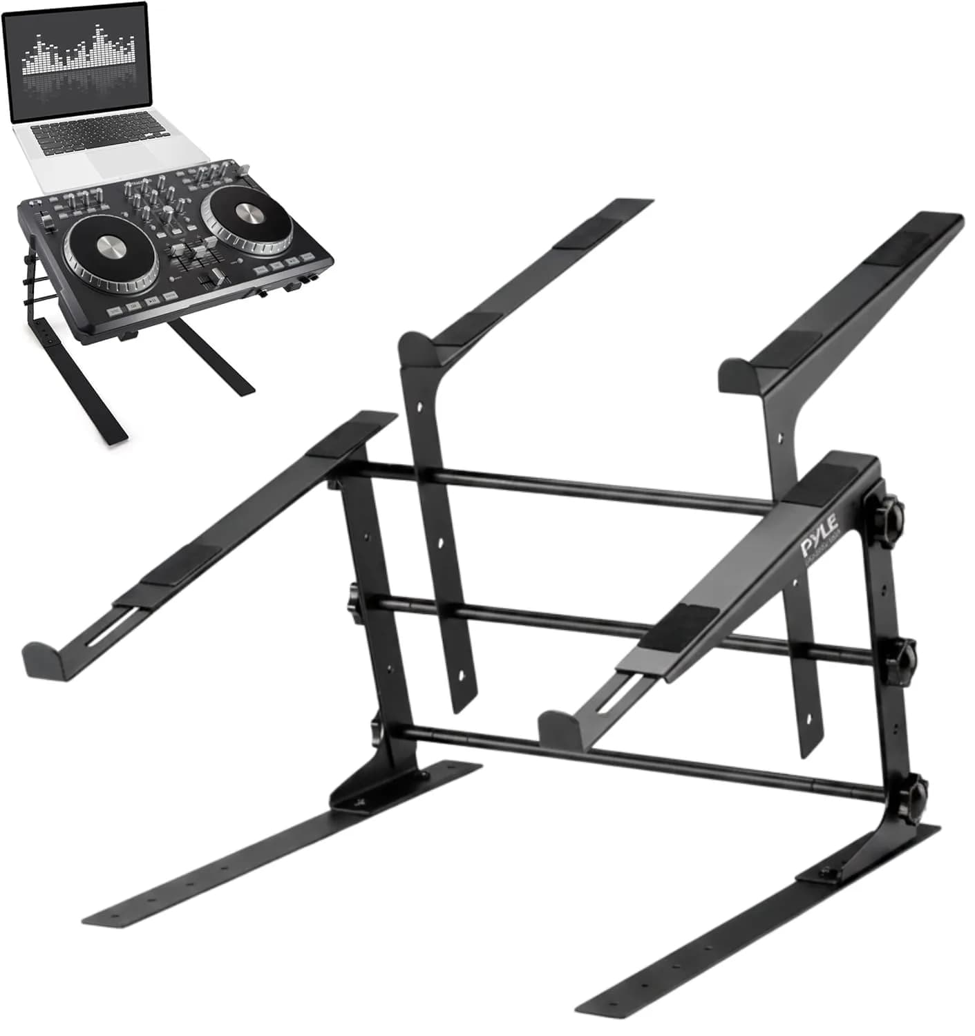 Pyle Portable Dual Laptop Stand - Adjustable Height, Ergonomic & Anti-Slip for DJ Mixer, Sound Equipment & Home Use - main product image