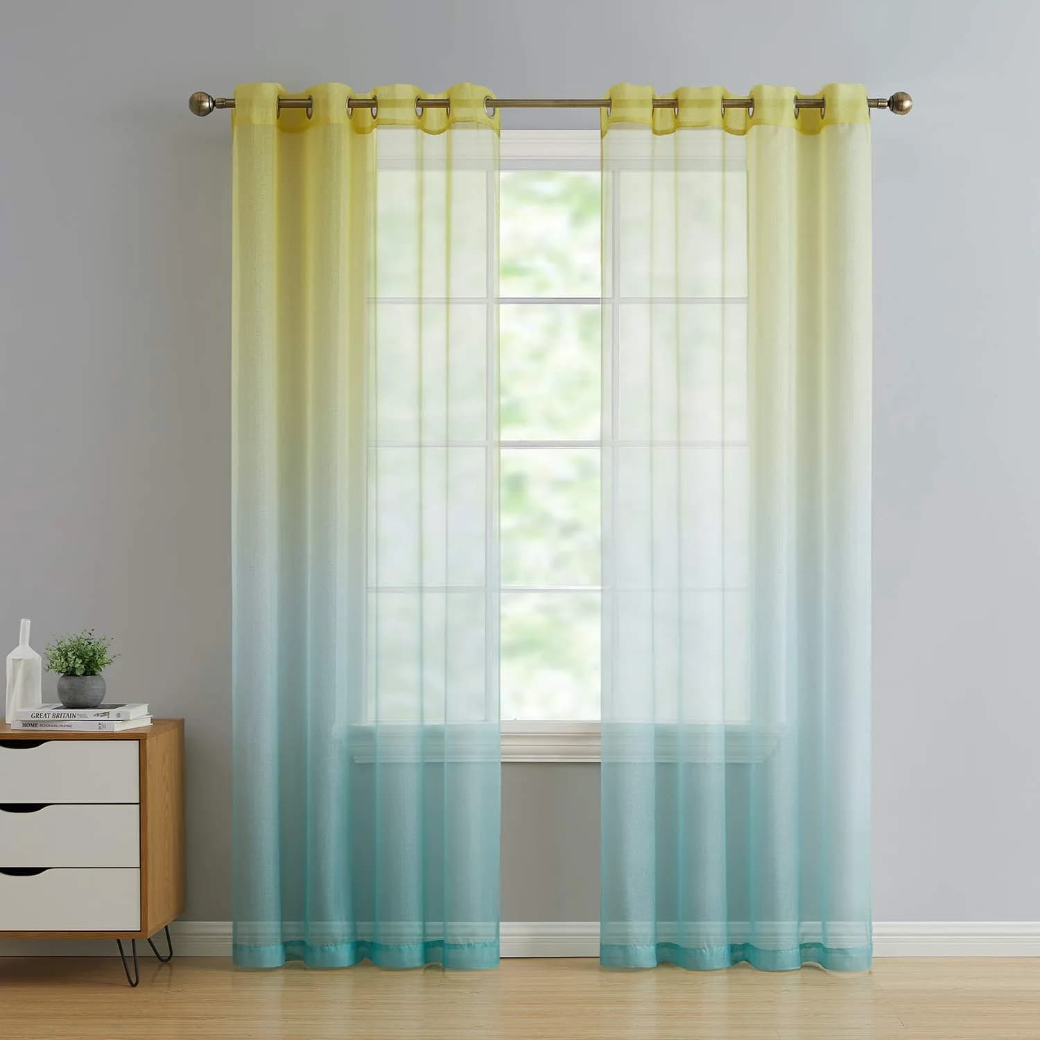 GoodGram 2 Pack Semi Sheer Ombre Grommet Curtain Panels | Assorted Colors (52x84 in) — Citrus Multi