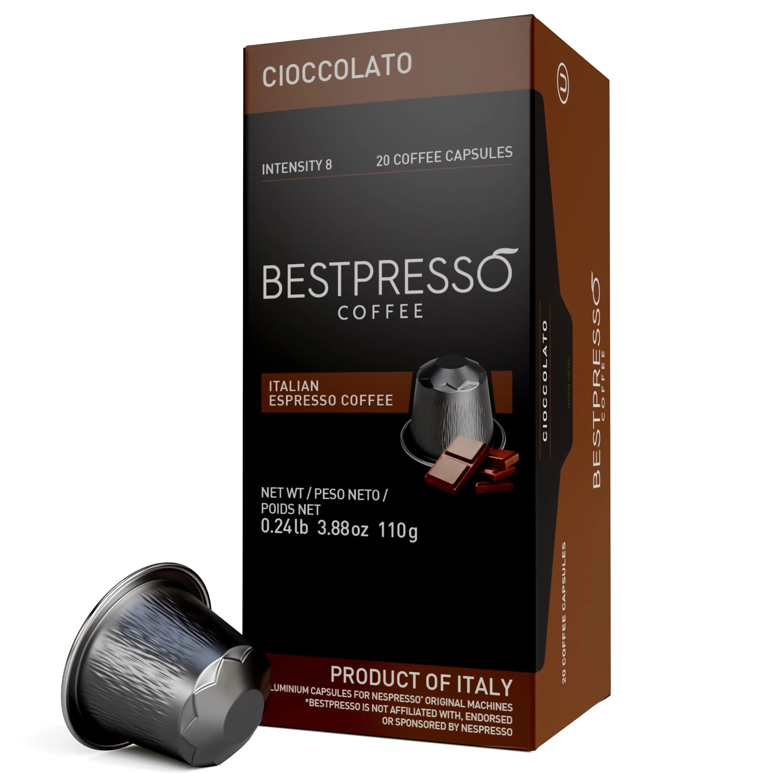 Bestpresso Coffee for Nespresso Original Machine 120 pods | Certified Espresso Chocolate Blend, Medium Intensity
