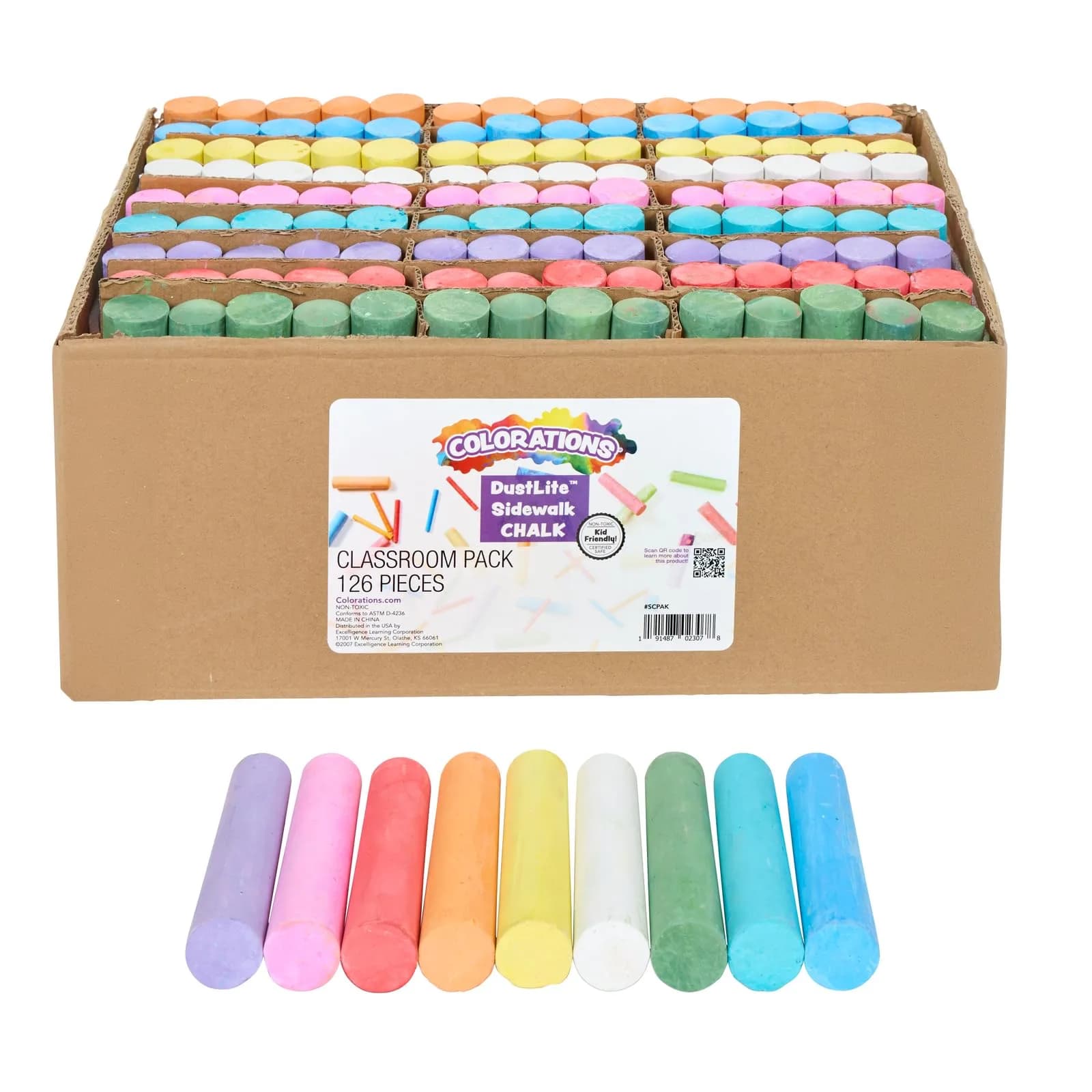 Colorations Jumbo Washable Sidewalk Chalk, 126 Pieces (4" x 1" Each) | Vibrant Colors for Outdoor Art - main product image