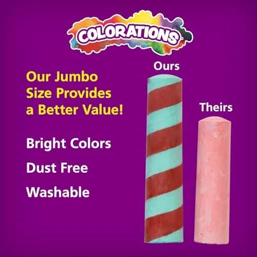 Colorations Sidewalk Chalk Set 50 Jumbo Pieces 4" x 1" | ASTM Certified Non-Toxic & Washable Art Colors thumbnail 5