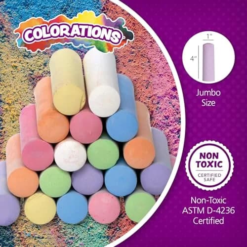 Colorations Sidewalk Chalk Set 50 Jumbo Pieces 4" x 1" | ASTM Certified Non-Toxic & Washable Art Colors thumbnail 6