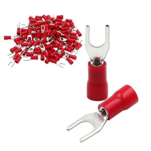 Baomain Red Fork Spade Insulated Terminal Connectors | 200-Pack, 22-16 AWG (0.5-1.5mm²), #8 Stud (4.3mm) thumbnail 1