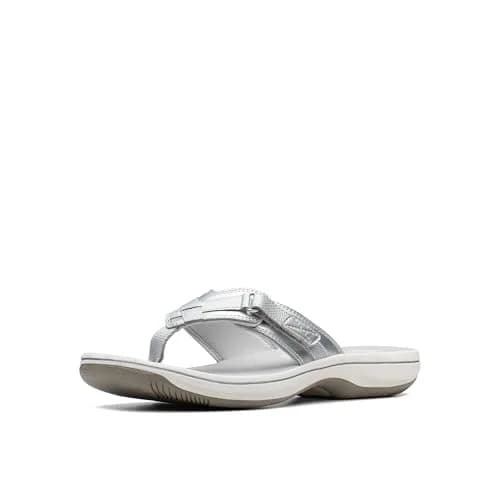 Clarks Breeze Sea Flip-Flop 9 | Silver Synthetic, Lightweight & Comfortable thumbnail 1