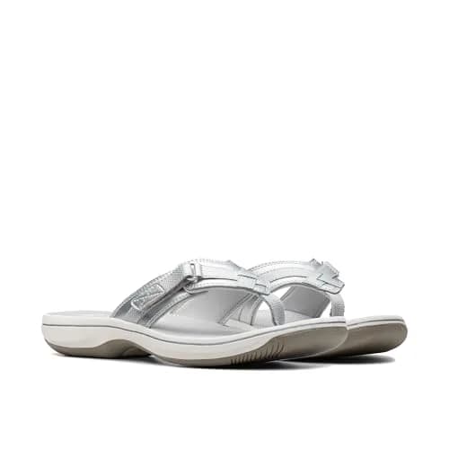 Clarks Breeze Sea Flip-Flop 9 | Silver Synthetic, Lightweight & Comfortable thumbnail 6