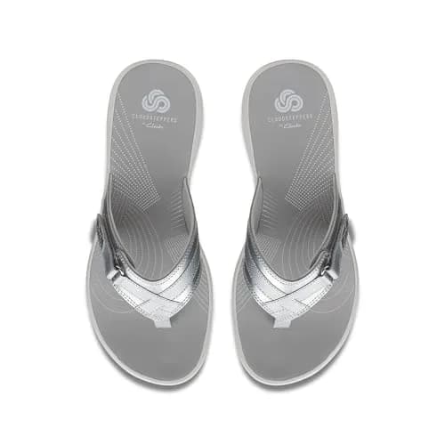 Clarks Breeze Sea Flip-Flop 9 | Silver Synthetic, Lightweight & Comfortable thumbnail 8