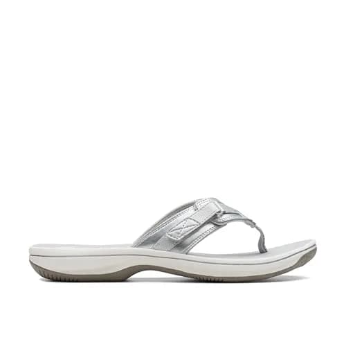 Clarks Breeze Sea Flip-Flop 9 | Silver Synthetic, Lightweight & Comfortable thumbnail 3