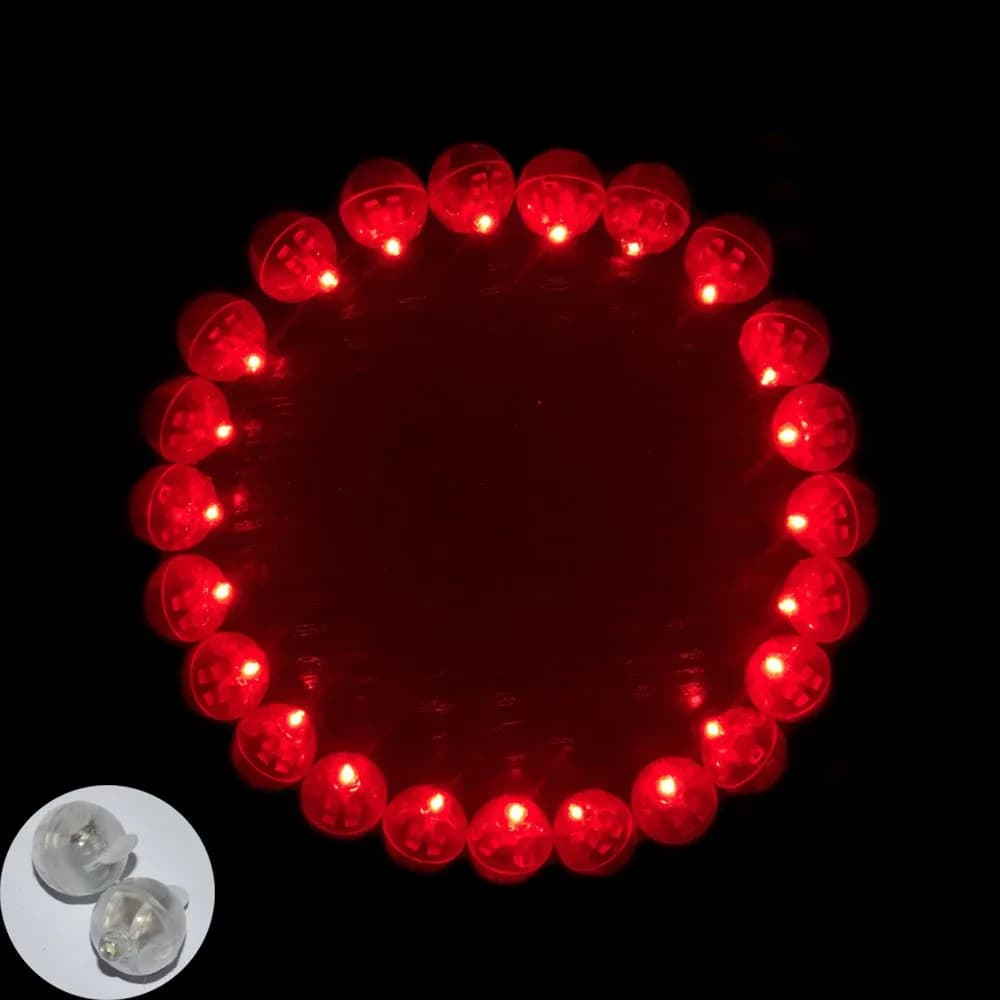 Neo LOONS White Round LED Ball Lamp Lights 1.7cm (0.67 inch) Diameter | 100 pcs for Paper Lanterns & Balloons — Red