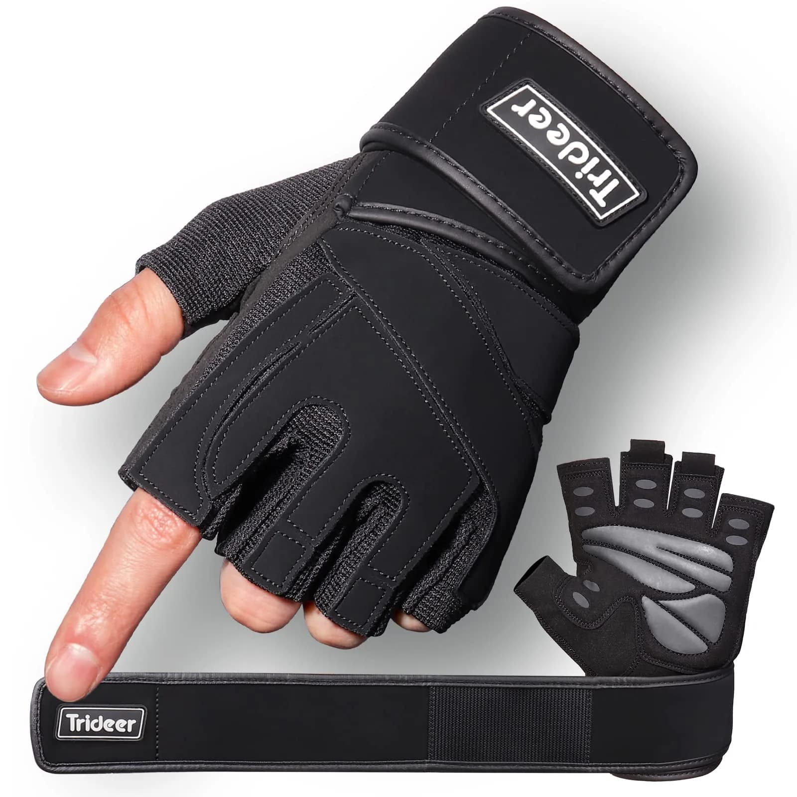 Trideer Workout Gloves with Wrist Wrap Support | Full Palm & Wrist Stability for Men - main product image