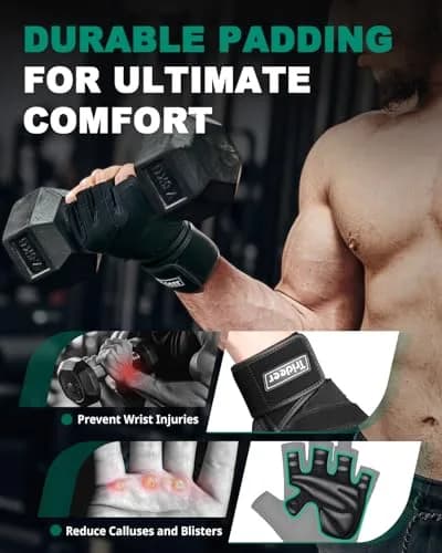 Trideer Workout Gloves with Wrist Wrap Support | Full Palm & Wrist Stability for Men thumbnail 3