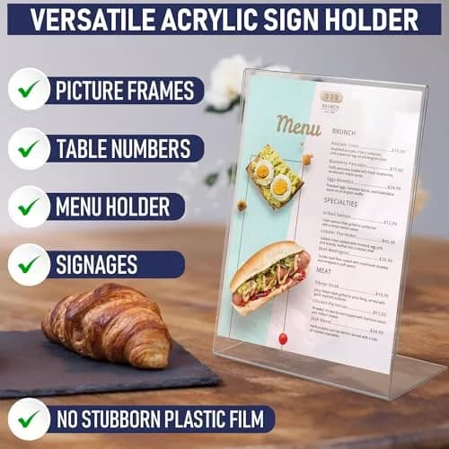Dasher Products Acrylic Sign Holder 8.5 x 11 | Slant Back Display Stand for Office & Table Signs thumbnail 6