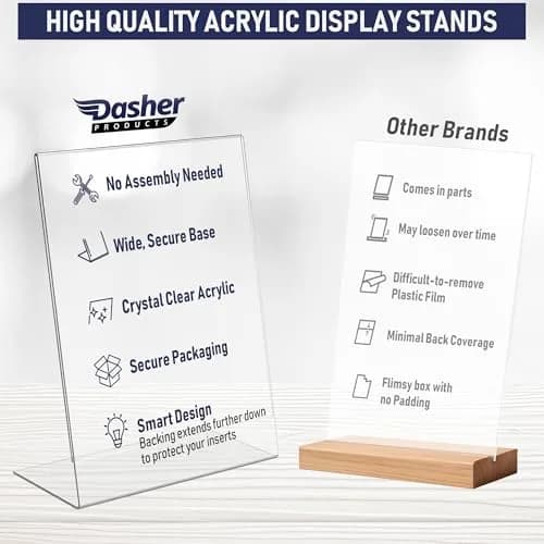 Dasher Products Acrylic Sign Holder 8.5 x 11 | Slant Back Display Stand for Office & Table Signs thumbnail 3