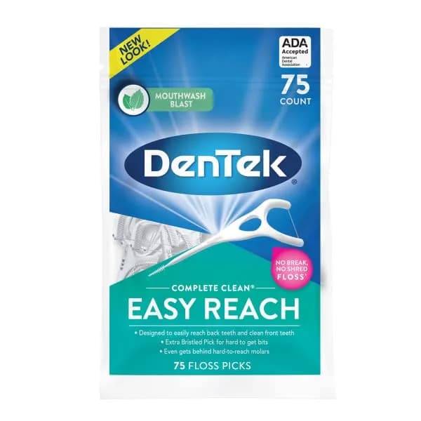 DenTek Complete Clean Easy Reach Floss Picks, Mouthwash Blast Flavor, 75 ct. (Pack of 4) | Advanced Fluoride Coating thumbnail 2