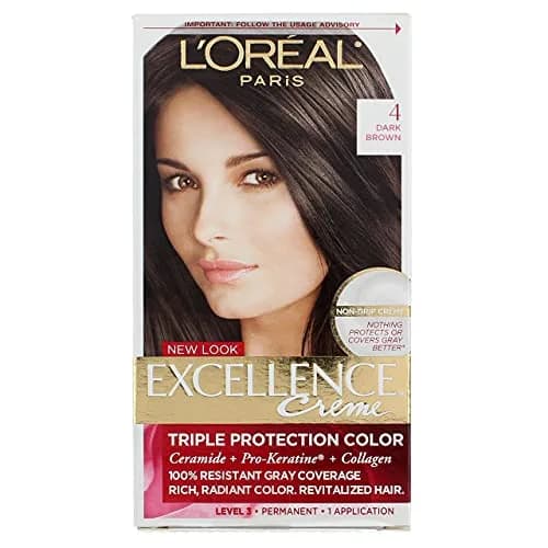 L'Oreal Paris Excellence Triple Protection Permanent Hair Color Creme, Dark Brown (4) | 8 Pack, Rich, Radiant & Gray Coverage thumbnail 2