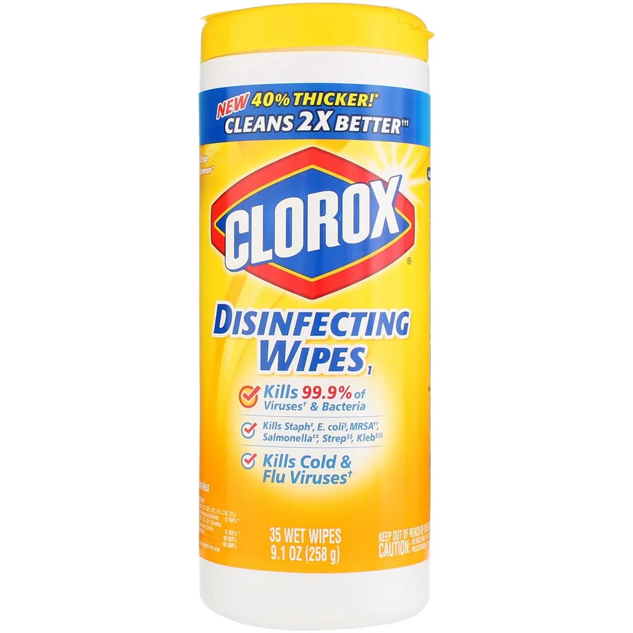 Clorox Disinfecting Wipes Lemon 35CT | Thick, 99.9% Germ Kill, Bleach-Free, Multi-Surface (enables 210 wipes, 2.27kg) - main product image