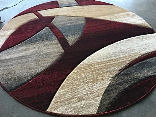 Sculpture Modern Round Contemporary Area Rug Red Burgundy Design 248 (5 Feet 6 Inch x 5 Feet 6 Inch) | Soft, Durable & Stylish thumbnail 5