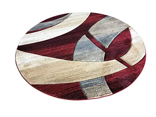 Sculpture Modern Round Contemporary Area Rug Red Burgundy Design 248 (5 Feet 6 Inch x 5 Feet 6 Inch) | Soft, Durable & Stylish thumbnail 2