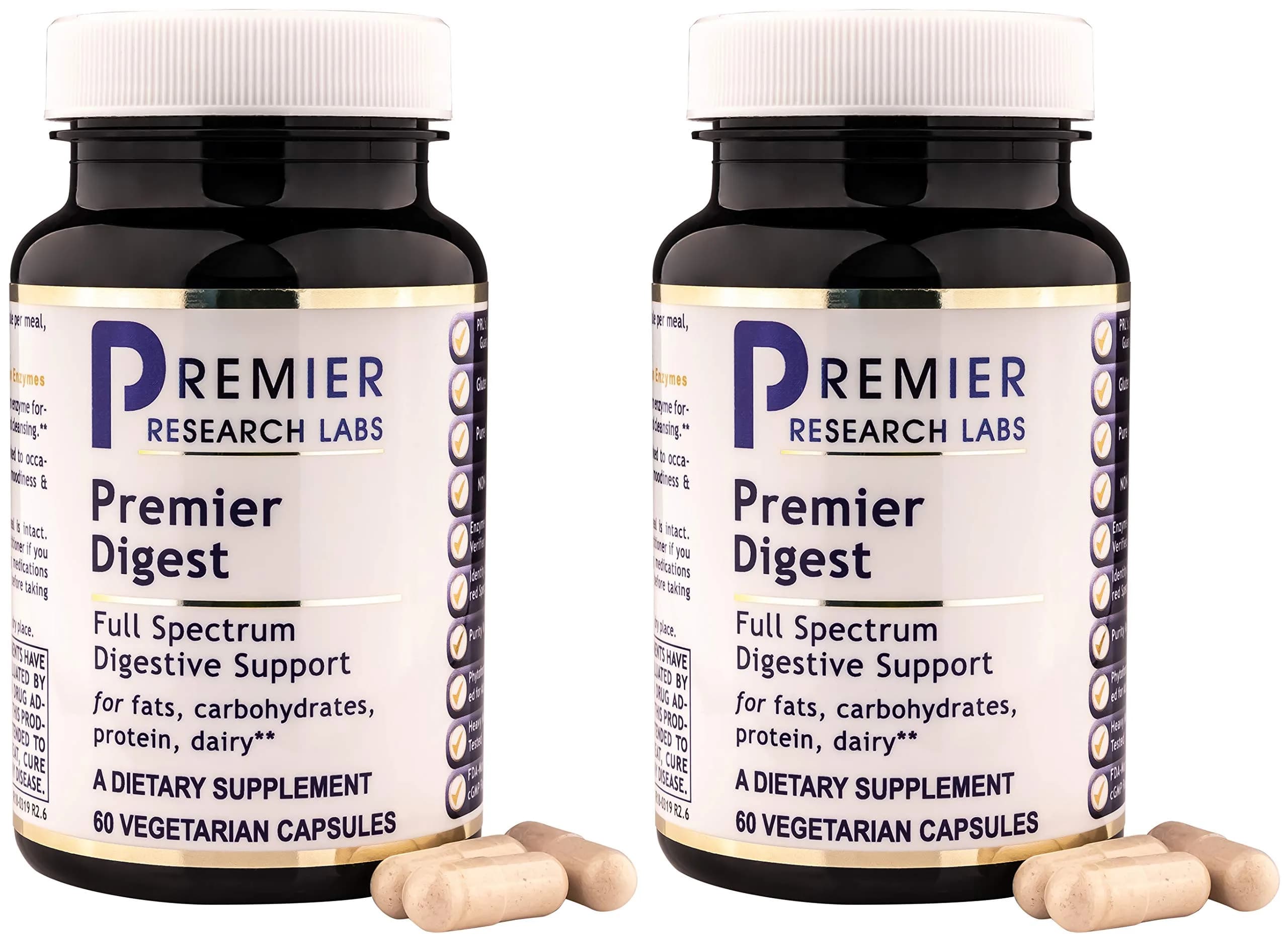 Premier Research Labs Premier Digest 60 Capsules | Vegetarian Digestive Support for Adults