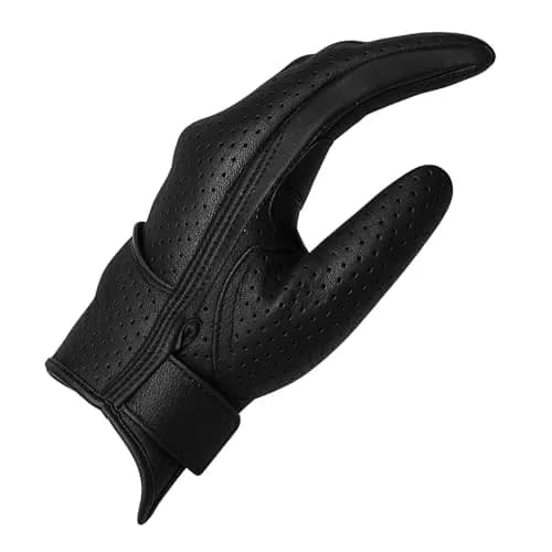Jackets 4 Bikes Perforated Black Leather Motorcycle Gloves Small | Premium Aniline Goat Leather with Gel Palm Grip thumbnail 8