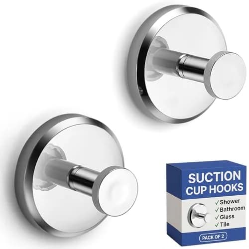 HOME SO Suction Cup Hooks for Shower & Bathroom Towel Holder 2-Pack Chrome | Strong Hold, No Drilling, Waterproof & Rustproof thumbnail 1
