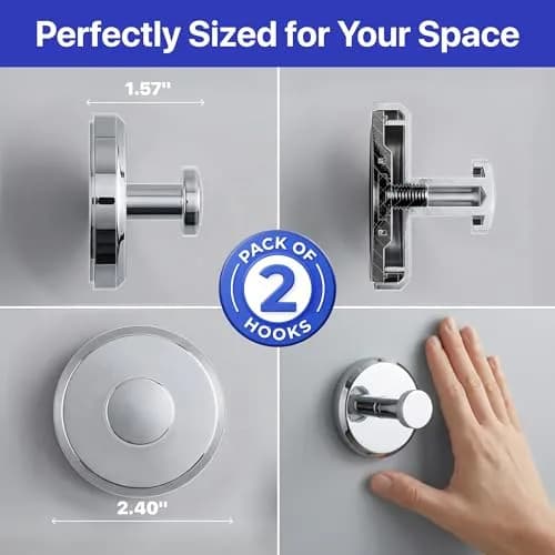 HOME SO Suction Cup Hooks for Shower & Bathroom Towel Holder 2-Pack Chrome | Strong Hold, No Drilling, Waterproof & Rustproof thumbnail 8