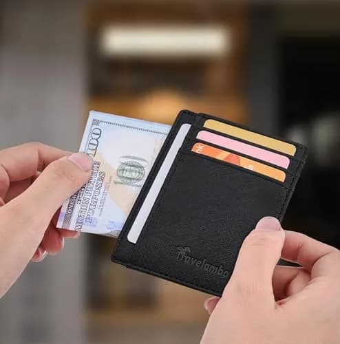 Travelambo Slim Wallet Front Pocket Minimalist Leather RFID Blocking Medium Size | Compact & Secure thumbnail 3