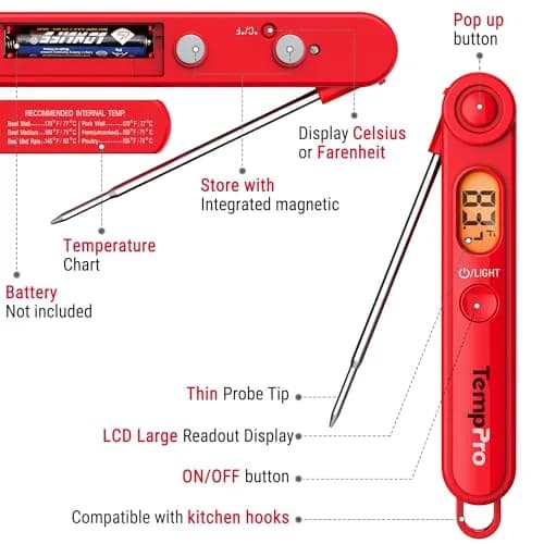 TempPro TP03B Digital Meat Thermometer with Backlight | Instant Read Cooking Thermometer for Grill, Smoker, BBQ, Oil, Candy, Bread, Coffee (156g / 5.5oz) thumbnail 5