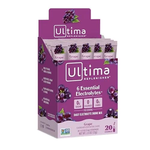 Ultima Replenisher Hydrating Electrolyte Powder Grape 20 Stickpacks | Replenishes Electrolytes with 6 Key Minerals & Vitamin C thumbnail 1