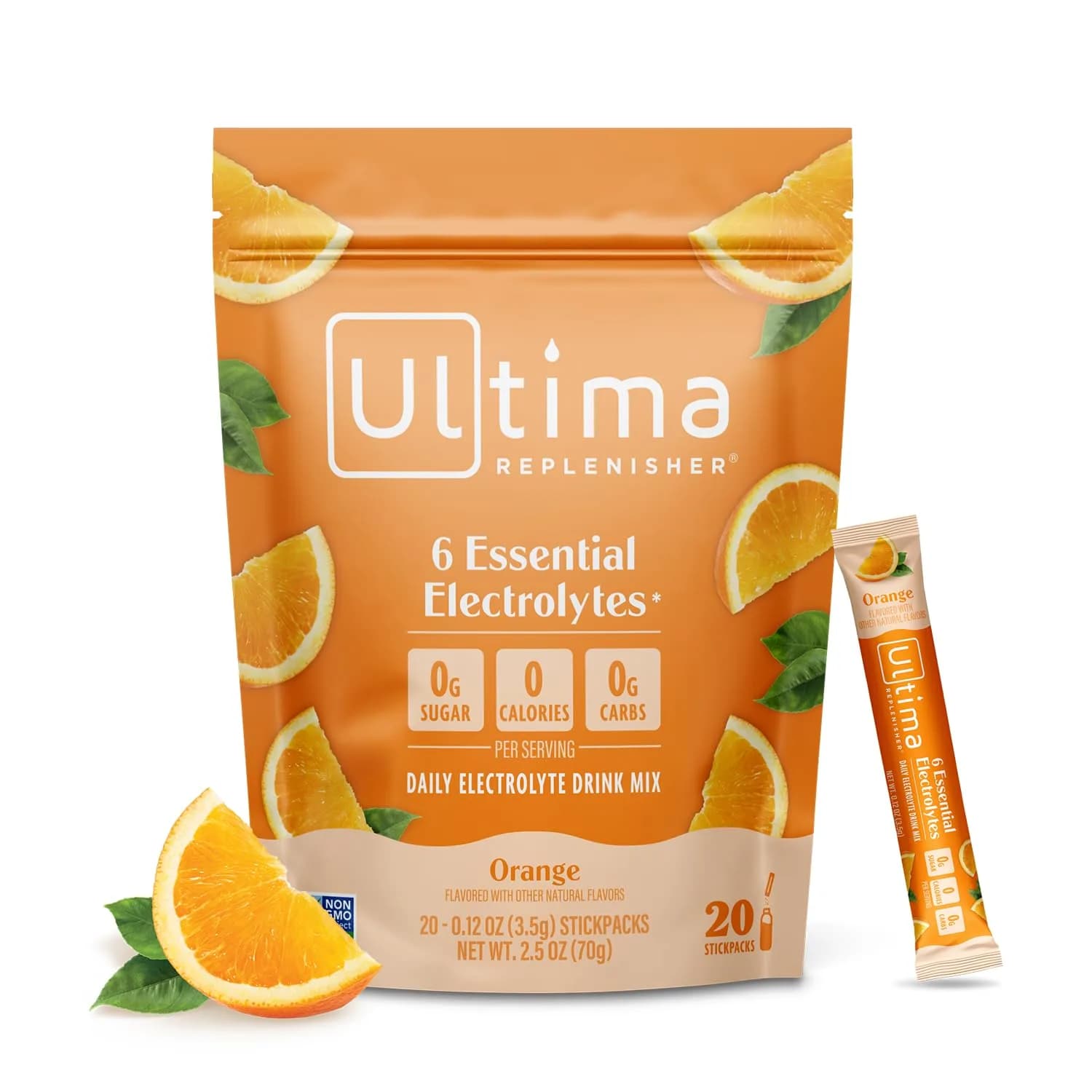 Ultima Replenisher Cherry Pomegranate Electrolyte Powder Stickpacks 20 Count (2.4 oz) | Sugar-Free Hydration with 6 Key Electrolytes — Orange
