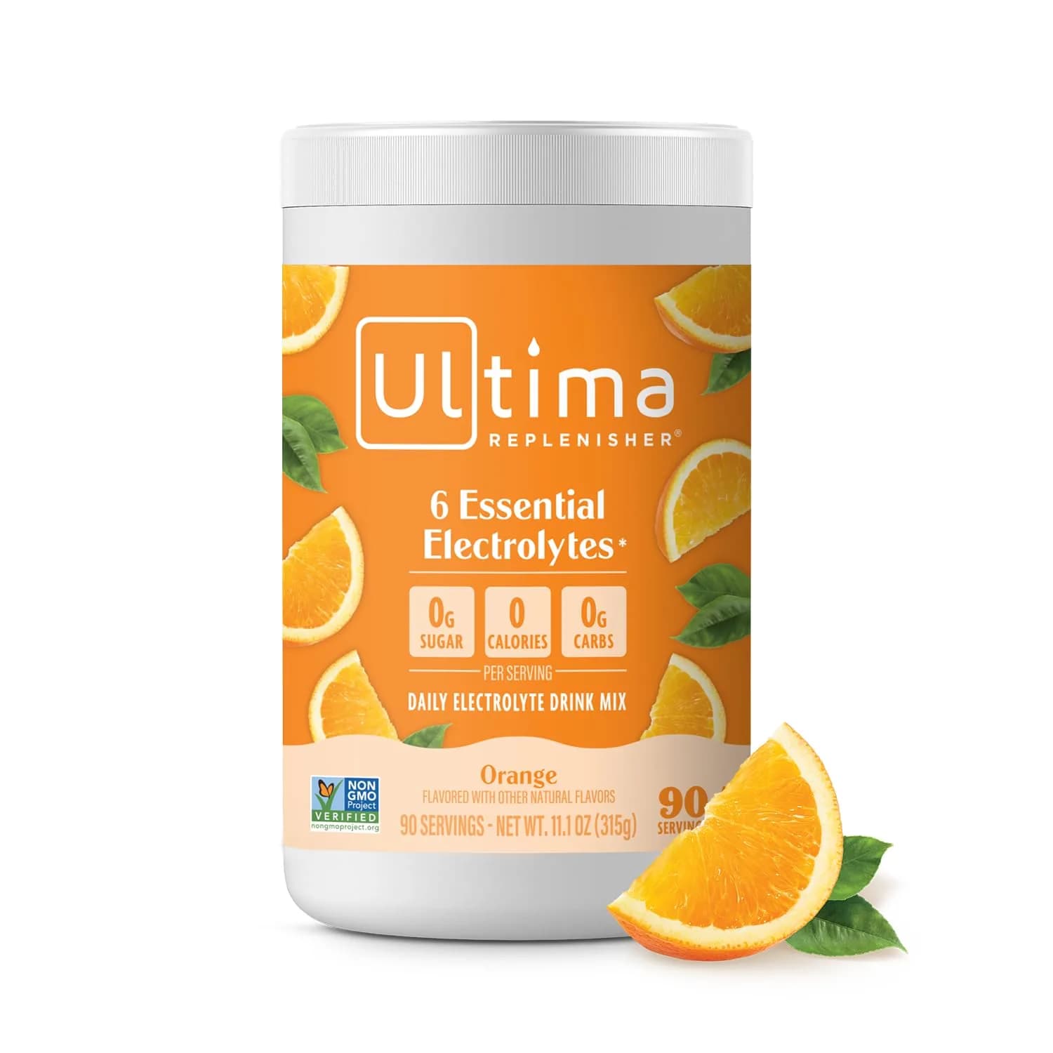 Ultima Replenisher Daily Electrolyte Powder Drink Mix Orange 90 Servings (3.14 oz / 89g) | Zero Sugar Hydration with 6 Electrolytes