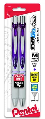 Pentel EnerGel Pearl RTX Retractable Gel Pen, 0.7mm Needle Tip, 2 Pack, Violet Ink | Smooth Ink Flow thumbnail 1