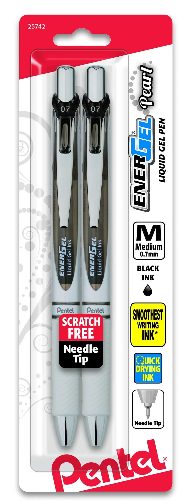 Pentel EnerGel Pearl RTX Liquid Gel Pen 0.7mm | Smooth, Refillable, Black Ink (2 Pack) - main product image