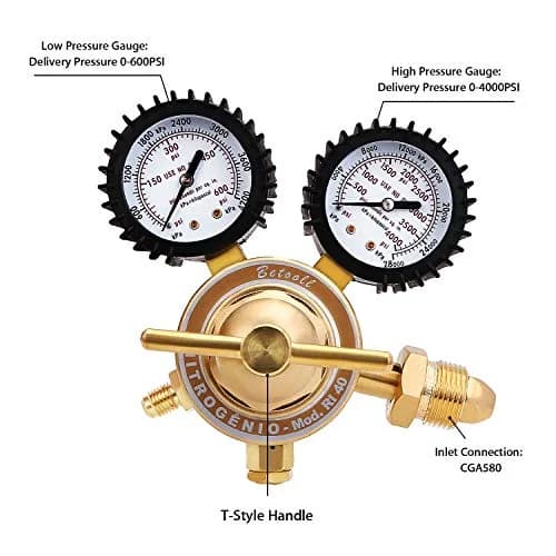 BETOOLL Nitrogen Regulator with 0-600 PSI Brass Inlet & Gauges | Durable, Accurate Pressure Control thumbnail 2