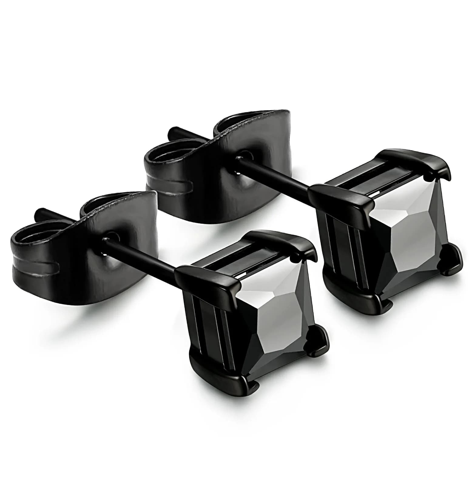 Jstyle Black Plated Stud Earring for Men 4mm Cubic Zirconia | Stylish Unisex Jewelry