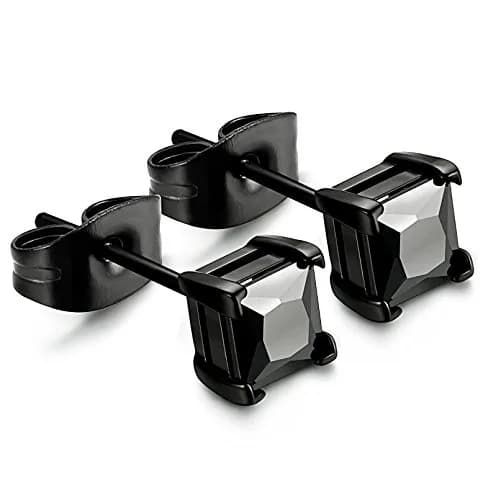 Jstyle Black Plated Stud Earring for Men 4mm Cubic Zirconia | Stylish Unisex Jewelry thumbnail 1