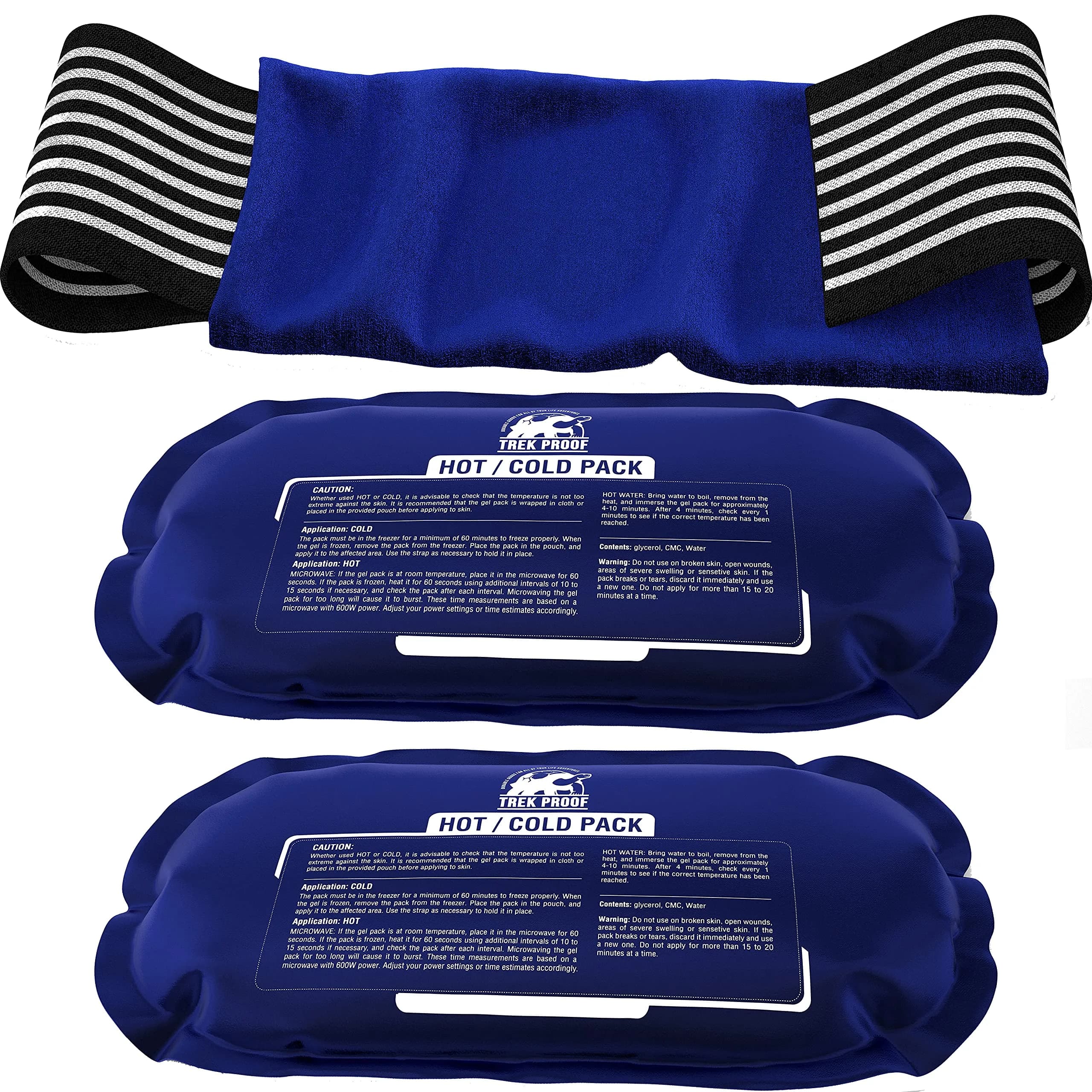 TrekProof Ice Packs for Injuries Reusable 3 Piece Set | Hot & Cold Gel Wrap Support for Recovery & Pain Relief - main product image