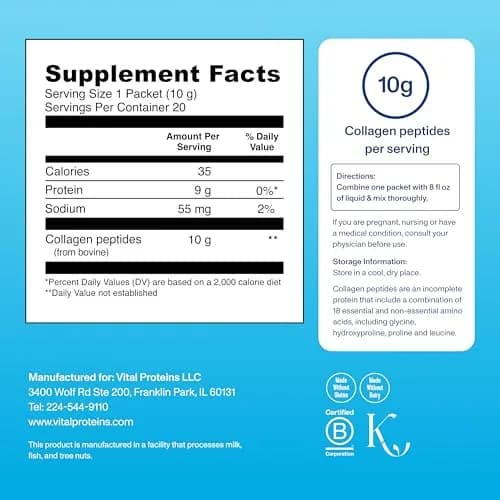 Vital Proteins Collagen Peptides Powder, Unflavored Stick Packs, 20 Count | Supports Hair, Skin & Joints, Travel-Friendly thumbnail 6