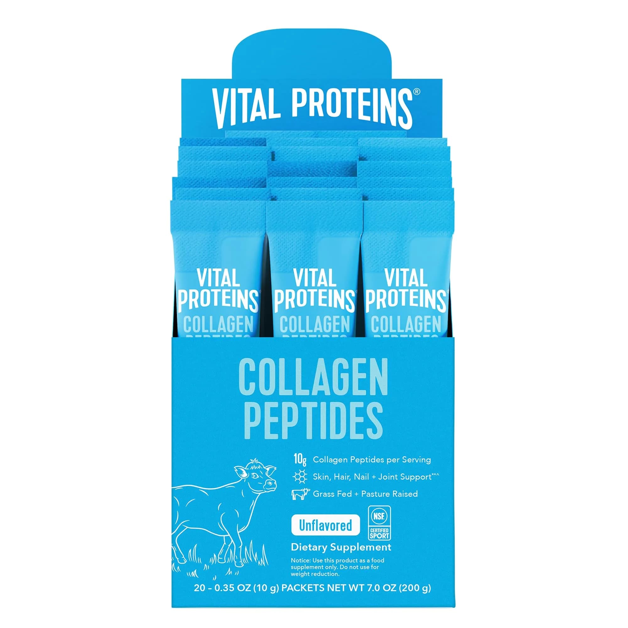 Vital Proteins Collagen Peptides Powder, Unflavored Stick Packs, 20 Count | Supports Hair, Skin & Joints, Travel-Friendly - main product image
