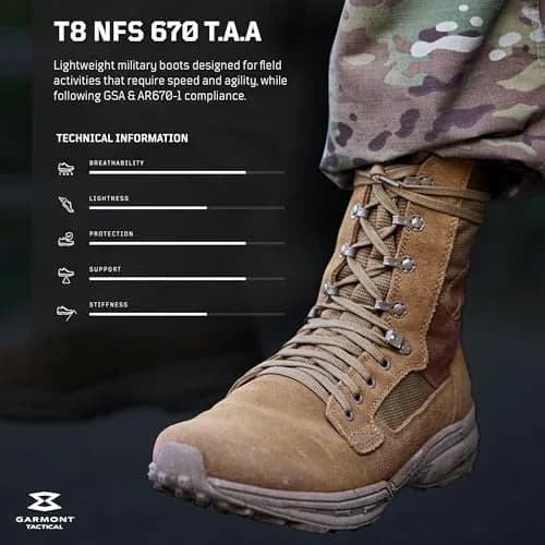 GARMONT TACTICAL T8 NFS 670 Suede Combat Boots, Coyote, Size 7 | Waterproof, Lightweight & Durable thumbnail 2
