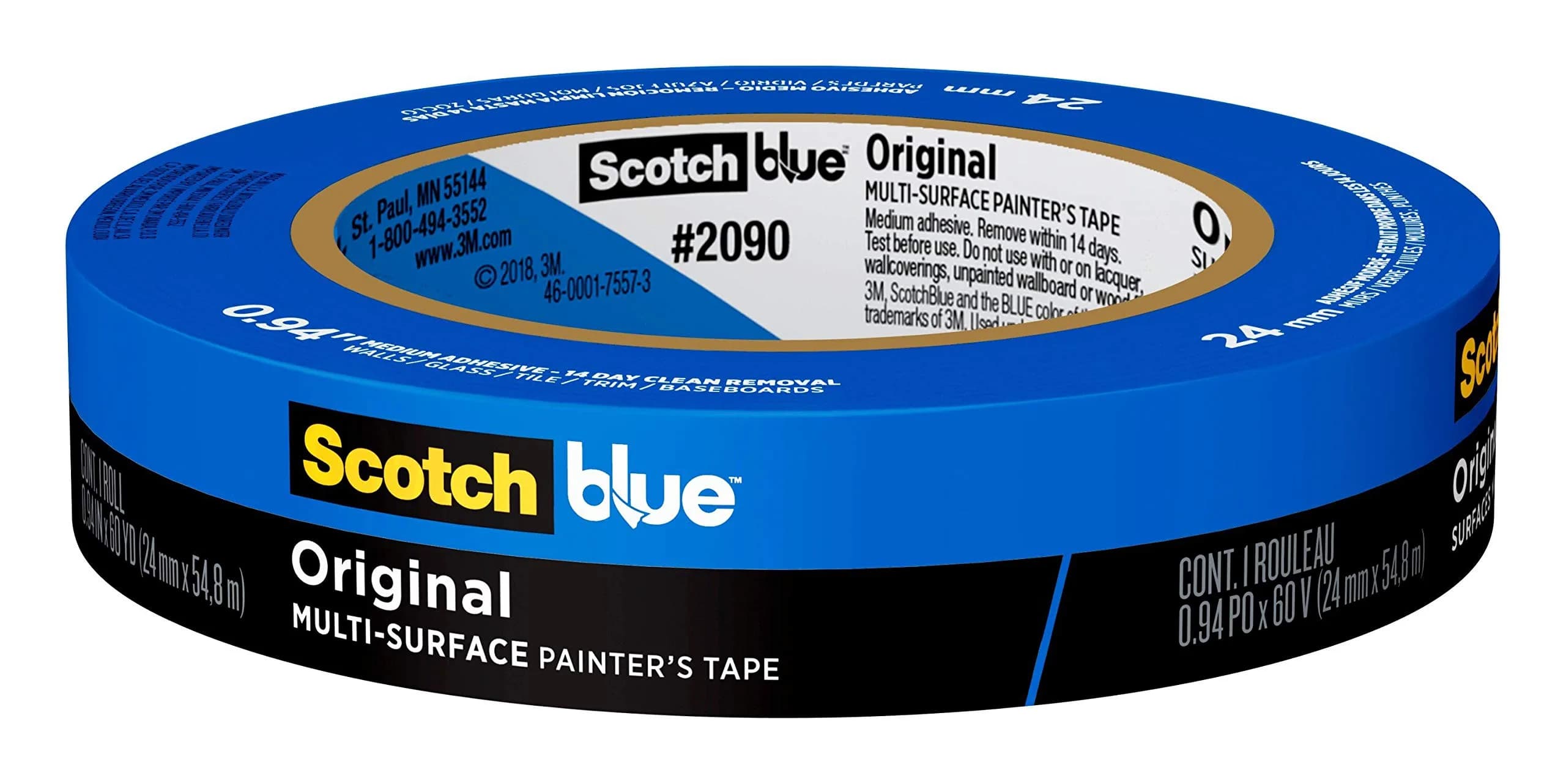 ScotchBlue Original Multi-Surface Painter’s Tape 0.94 inch (24mm) x 60 Yard Rolls (24-Pack) | Clean Release for Walls, Trim, Glass — 0.94" Width